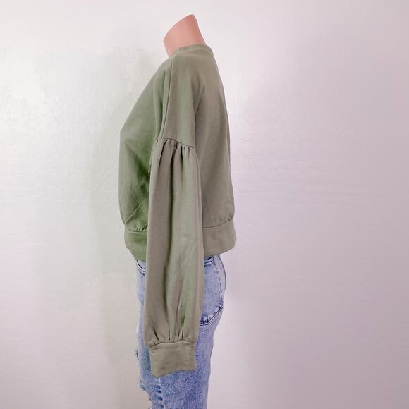 Abound Drop Shoulder Puff Sleeve Cropped Sweatshirt Olive Sage Night size S NWT - Picture 6 of 12
